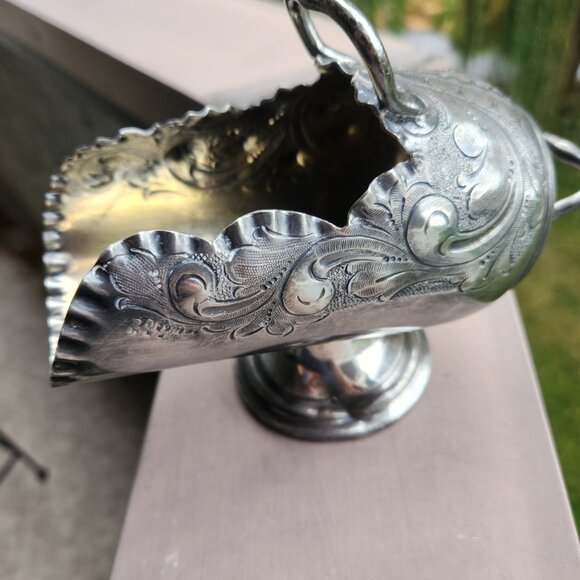 Antique Victorian Silver Plate Ornate Coal Scuttle Nut Dish Sugar Scoop 19th C - Picture 5 of 8
